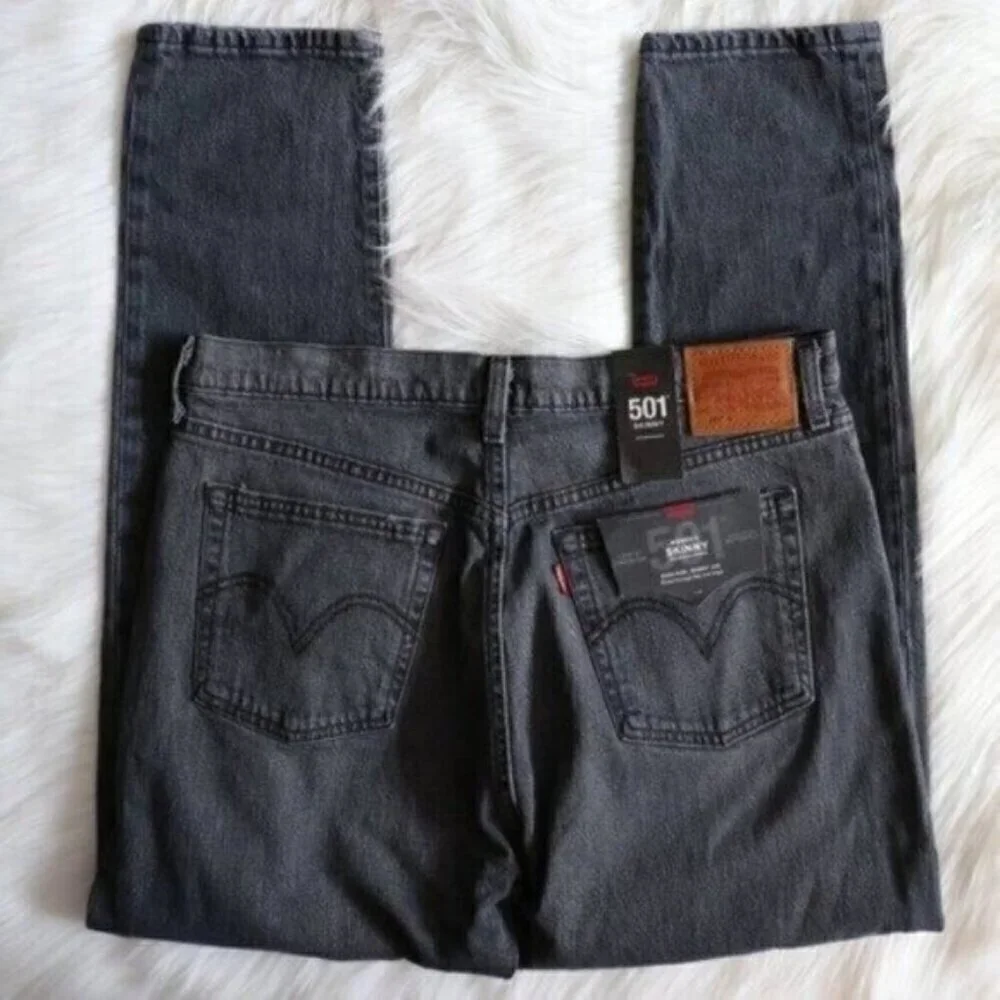 NWT Levis 501 Skinny Grey Jeans Size 32 High Rise Button Fly Denim Cropped